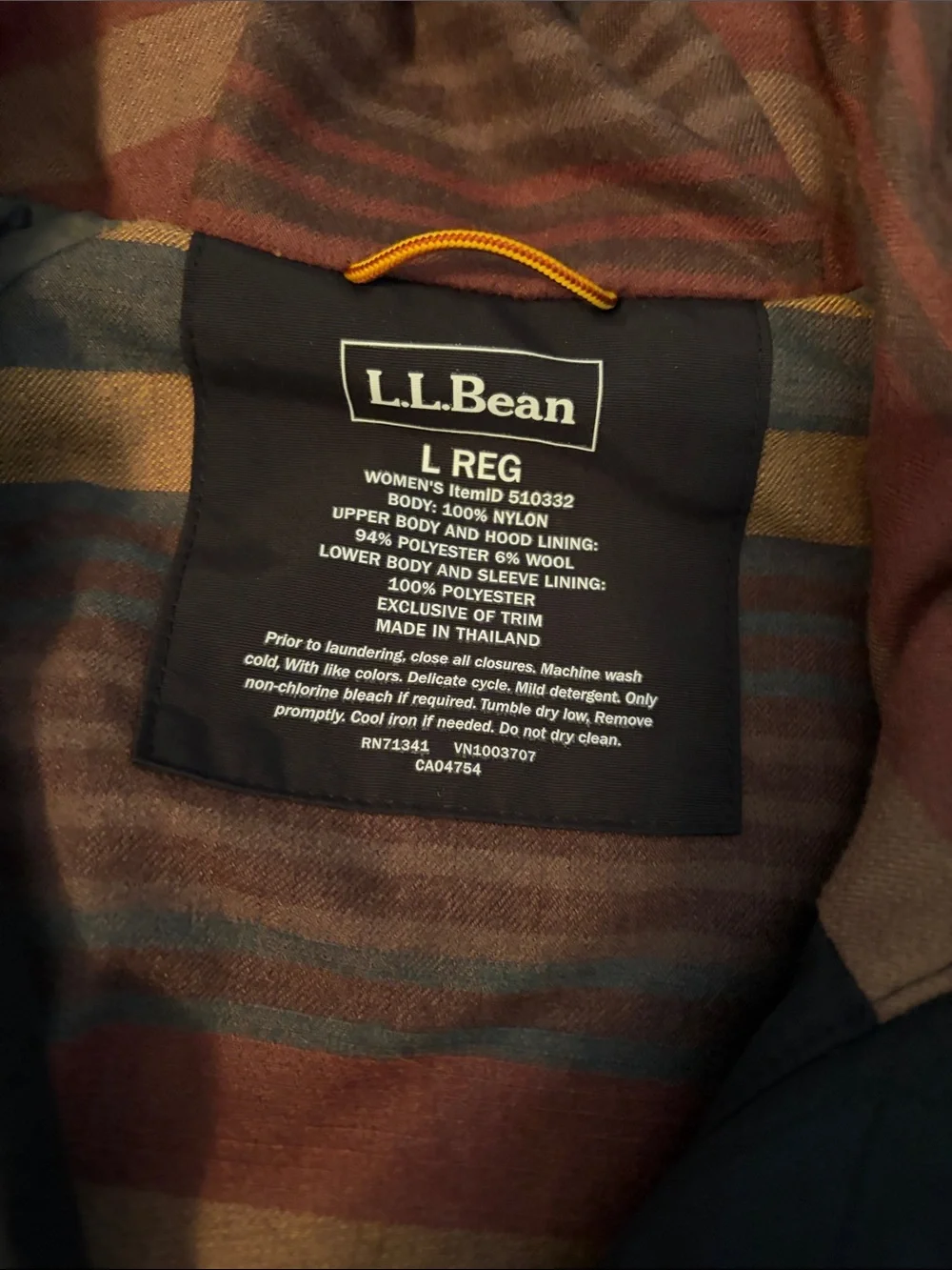 L.L.Bean Women's Black Jacket with Striped Brown and Rust Flannel Lining - Picture 2 of 8